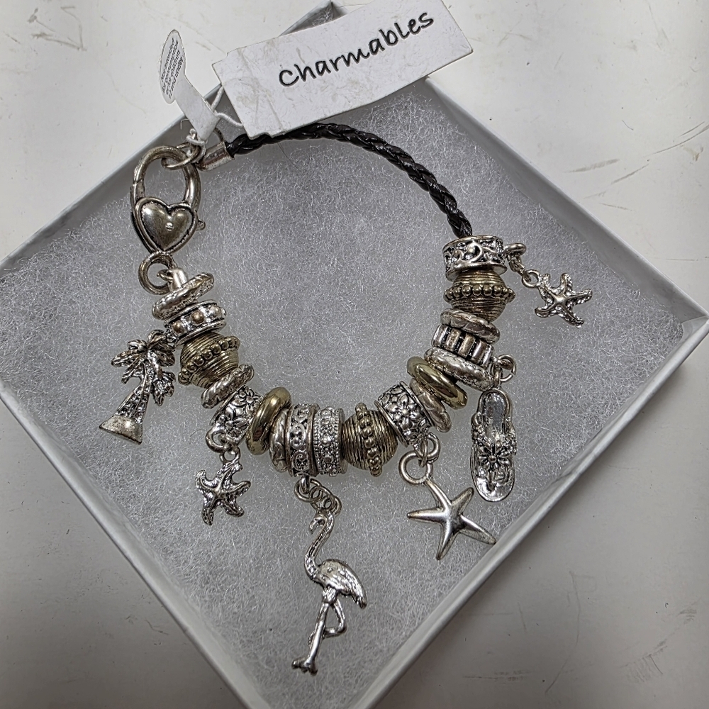Silver and Gold Beach Charm Bracelet